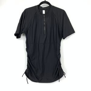 Unbranded Black Swim Top Womens XL Zip Front Rash Guard UPF 50+ Short Sleeve
